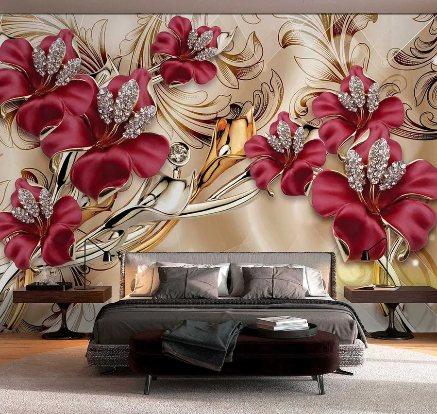 murales Lirios rojos con efecto 3D u70604