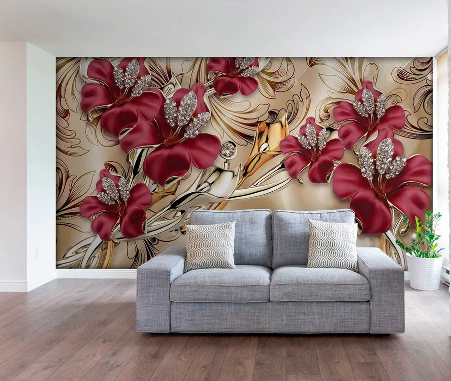 murales Lirios rojos con efecto 3D u70604