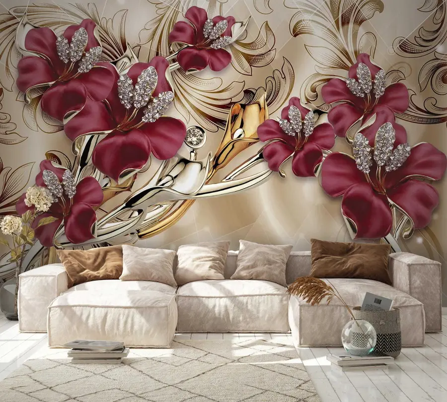 wall murals Red lilies with 3D effect u70604