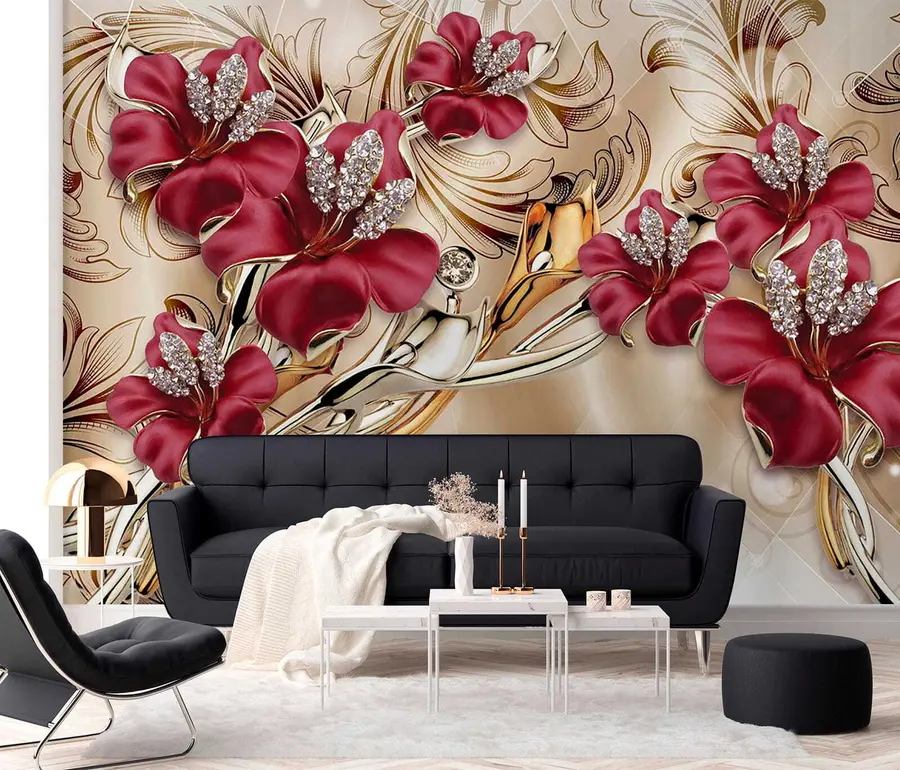 Wall Mural Photo Wallpaper Red lilies with 3D effect u70604
