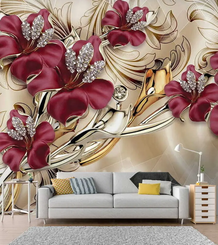 Wall Mural Photo Wallpaper Red lilies with 3D effect u70604