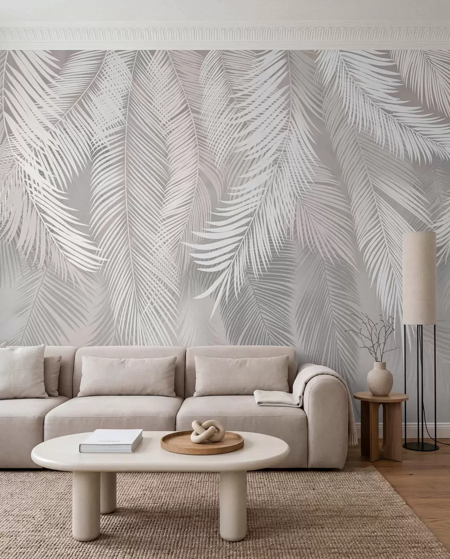 peintures murales Feuilles de palmier grises u48556