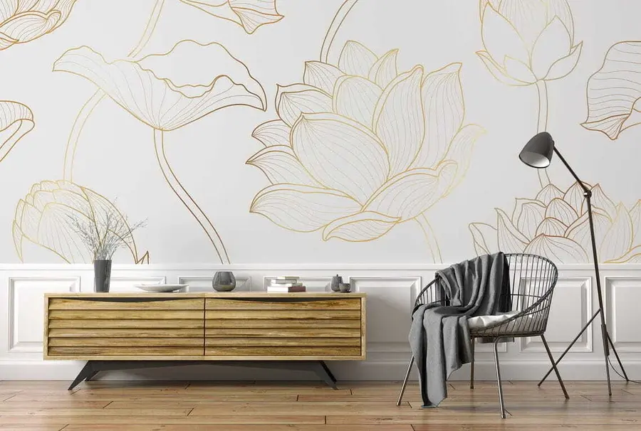 Wall Mural Photo Wallpaper Lotus line art u58166