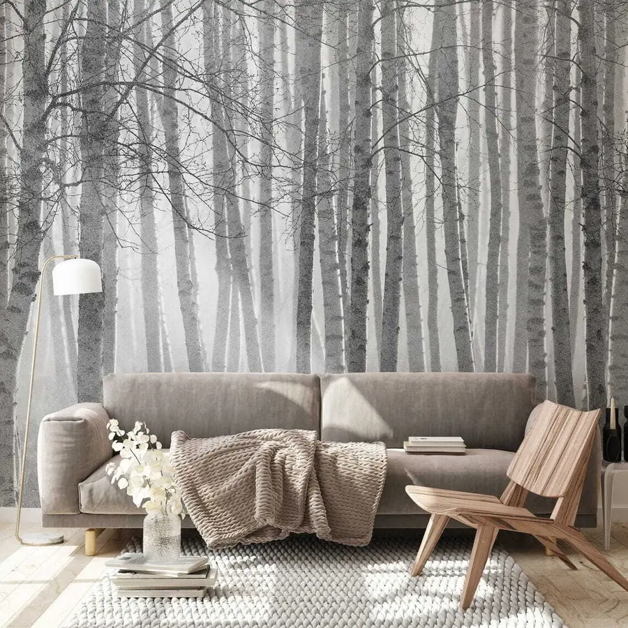 Wall Mural Photo Wallpaper Morning mist in the birch forest u58971
