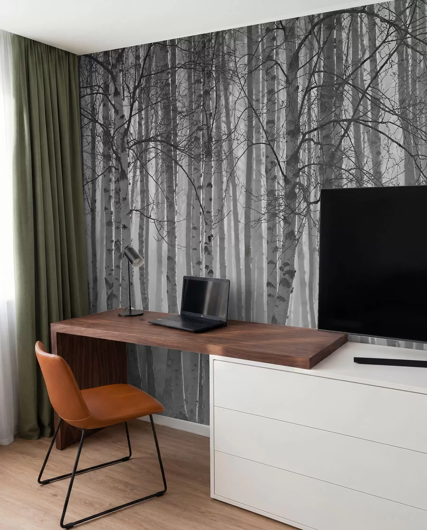 Wall Mural Photo Wallpaper Morning mist in the birch forest u58971