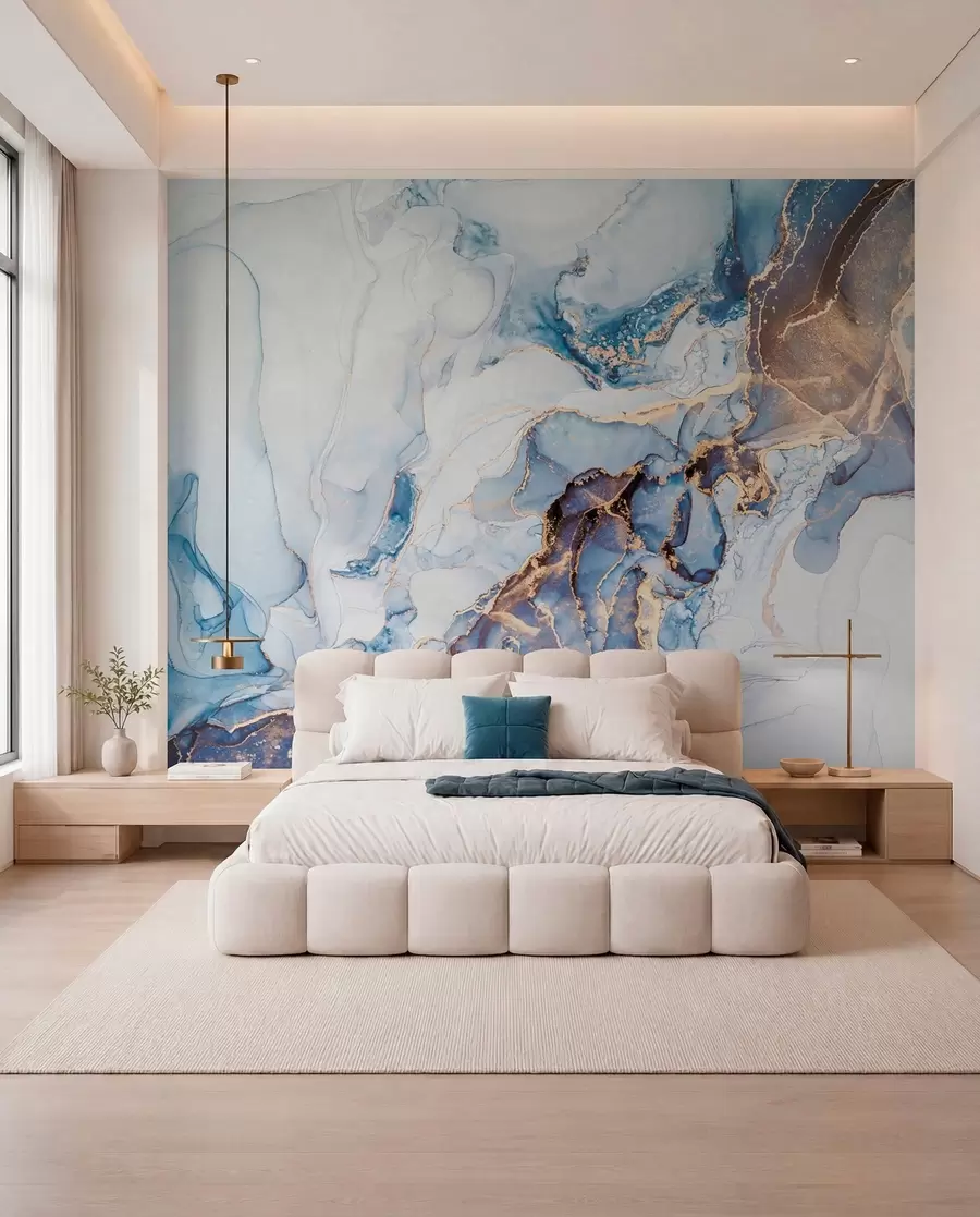 wall murals White blue marble, fluid u70767