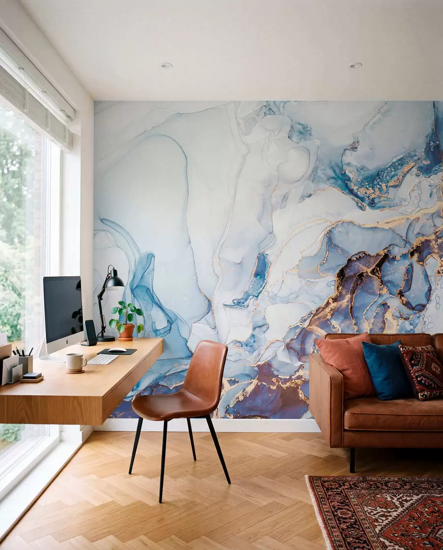 wall murals White blue marble, fluid u70767