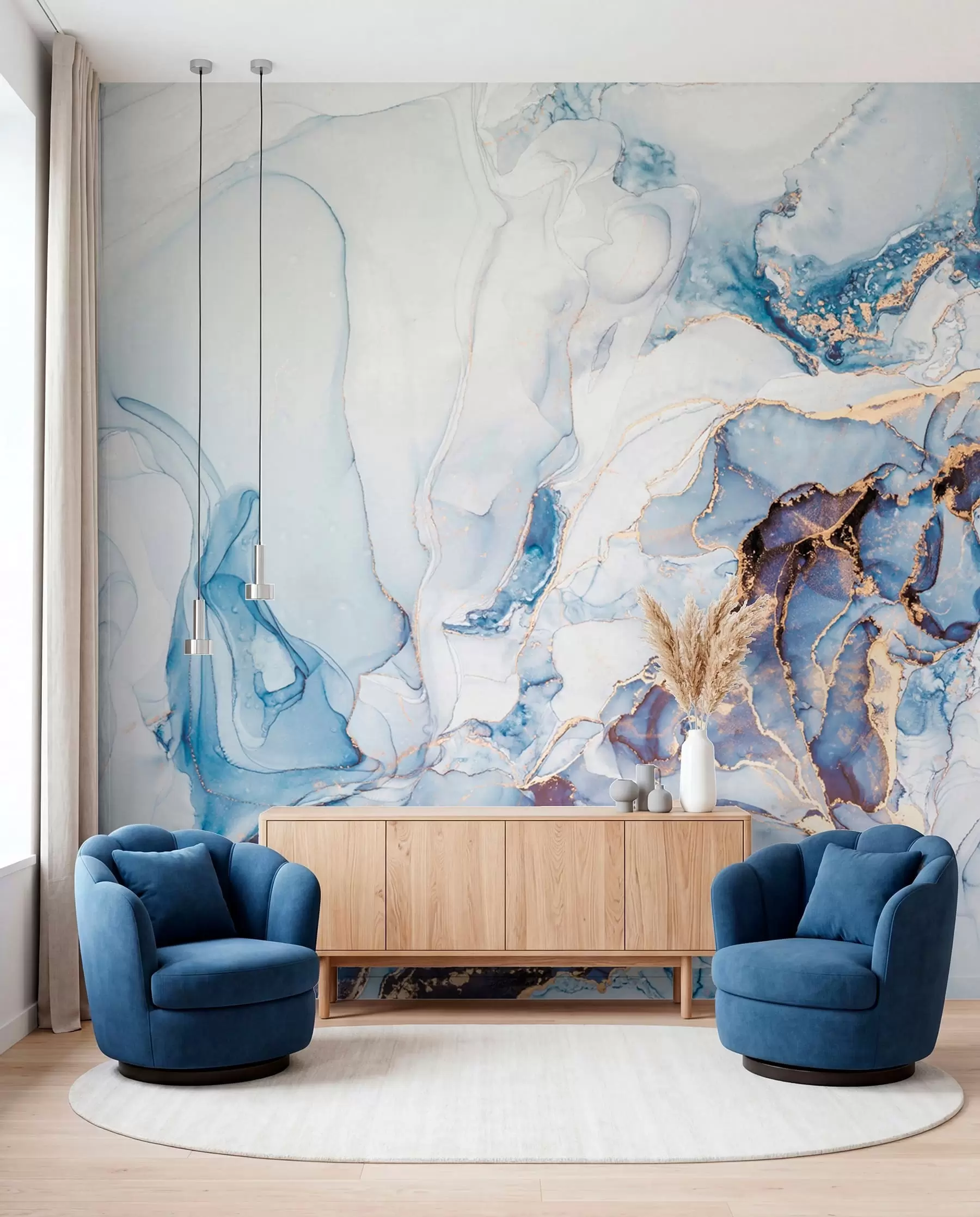 peintures murales Marbre bleu veiné de cuivre u70767