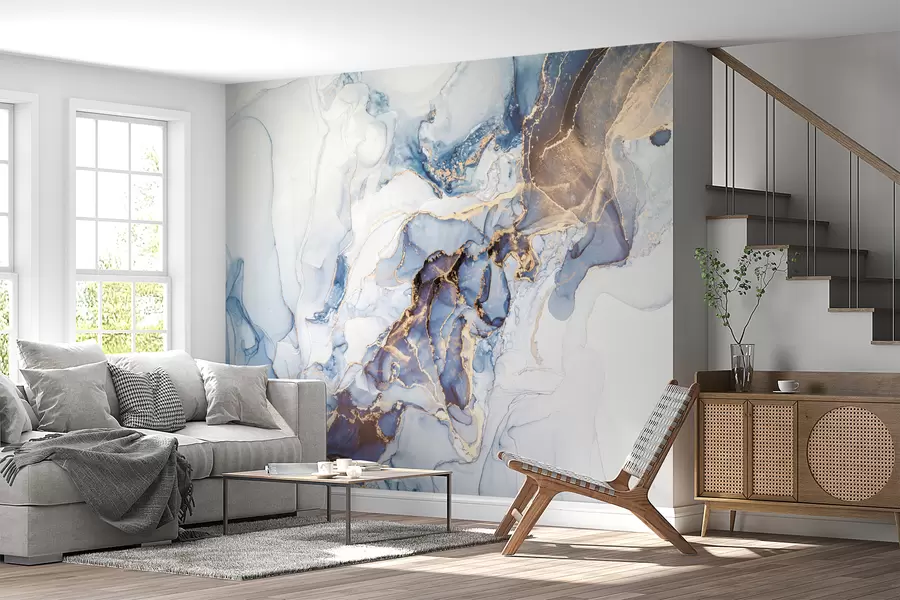 wall murals White blue marble, fluid u70767
