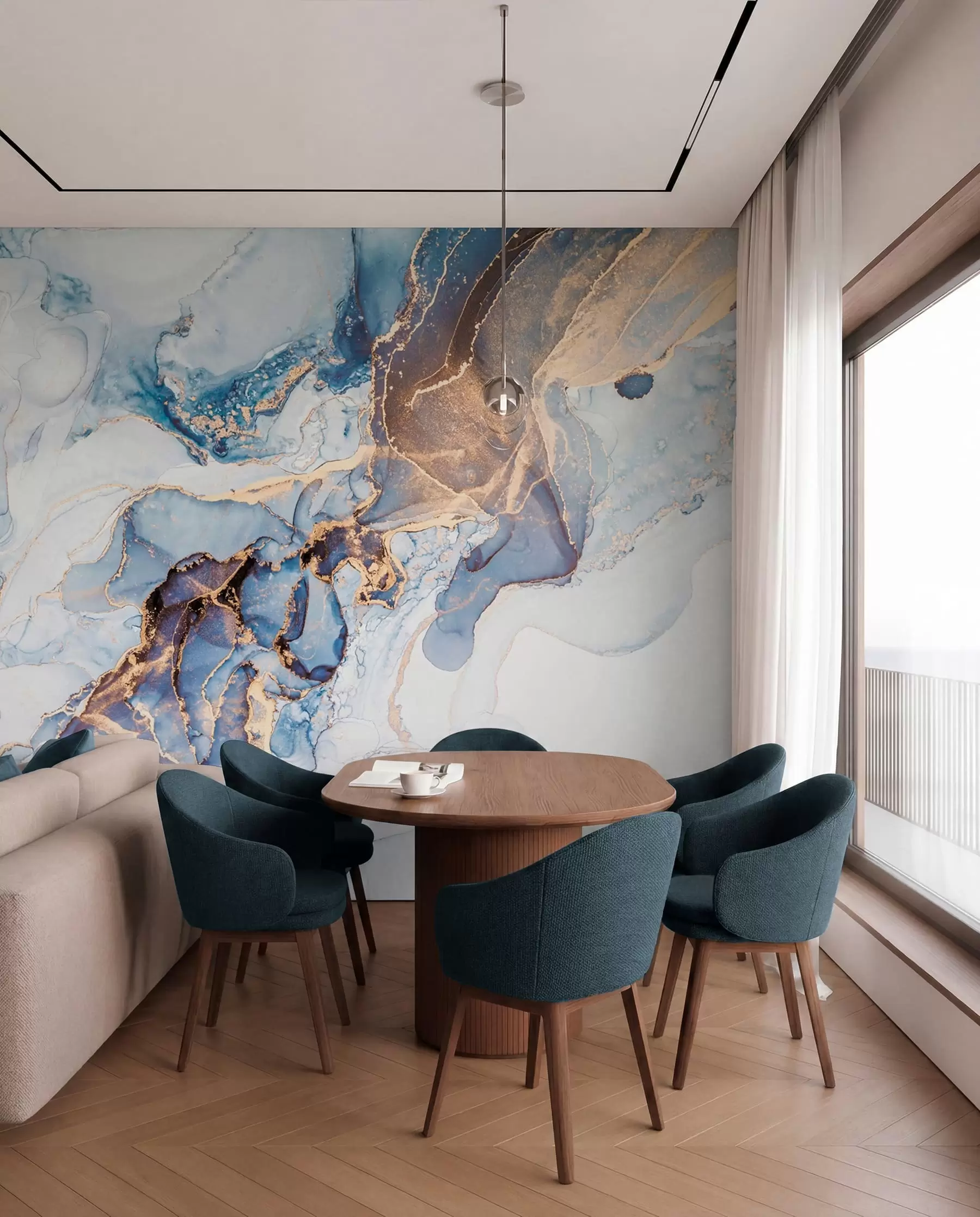 Wall Mural Photo Wallpaper White blue marble, fluid u70767