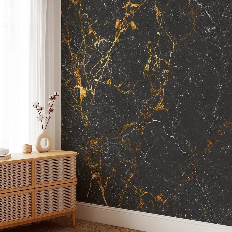 Wall Mural Photo Wallpaper Black marble with veins u71335