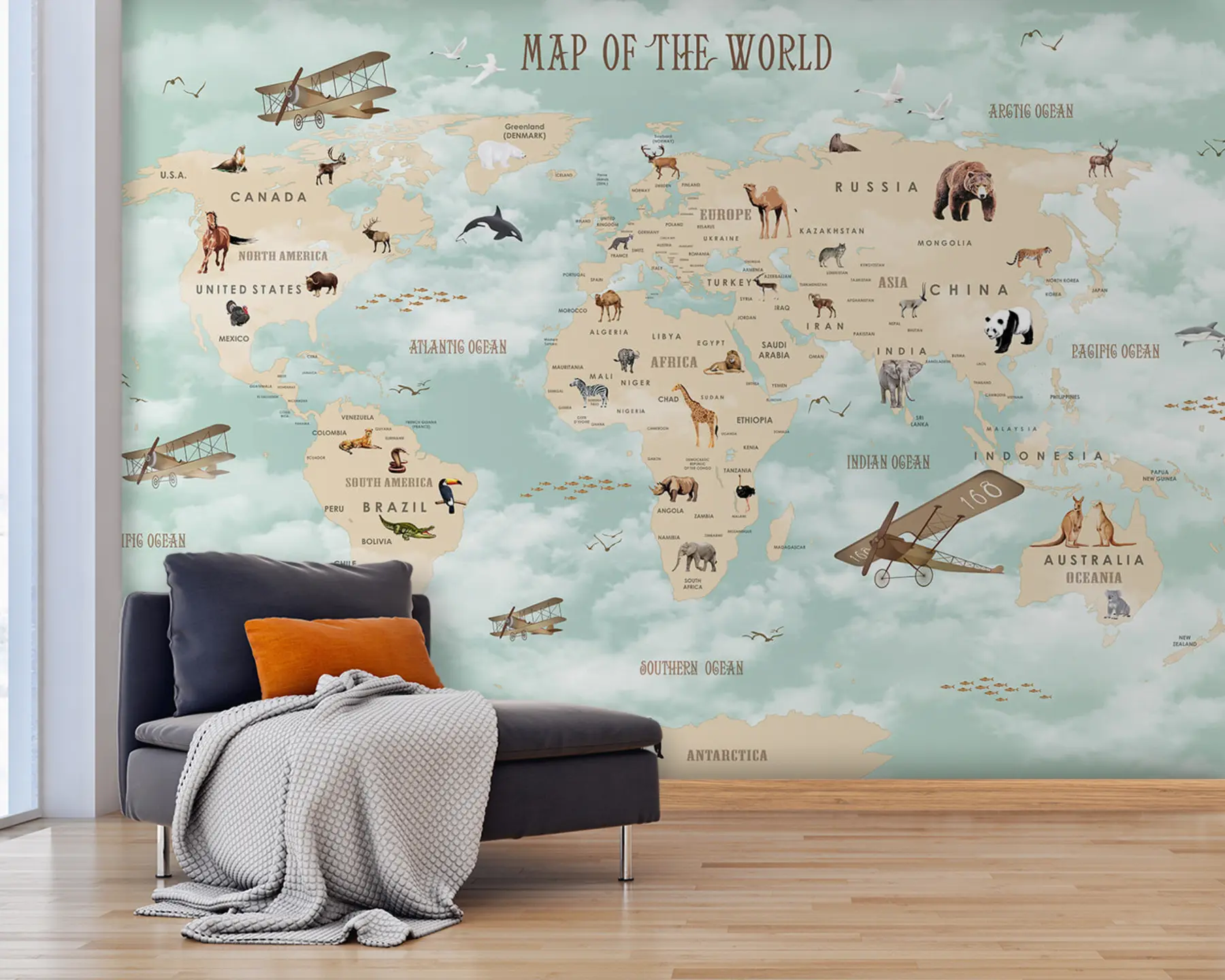 wall murals Children's world map u25042