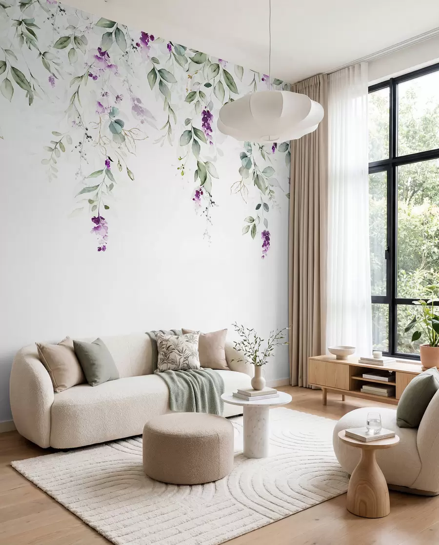 Wall Mural Photo Wallpaper watercolor composition with lavender flowers u99687
