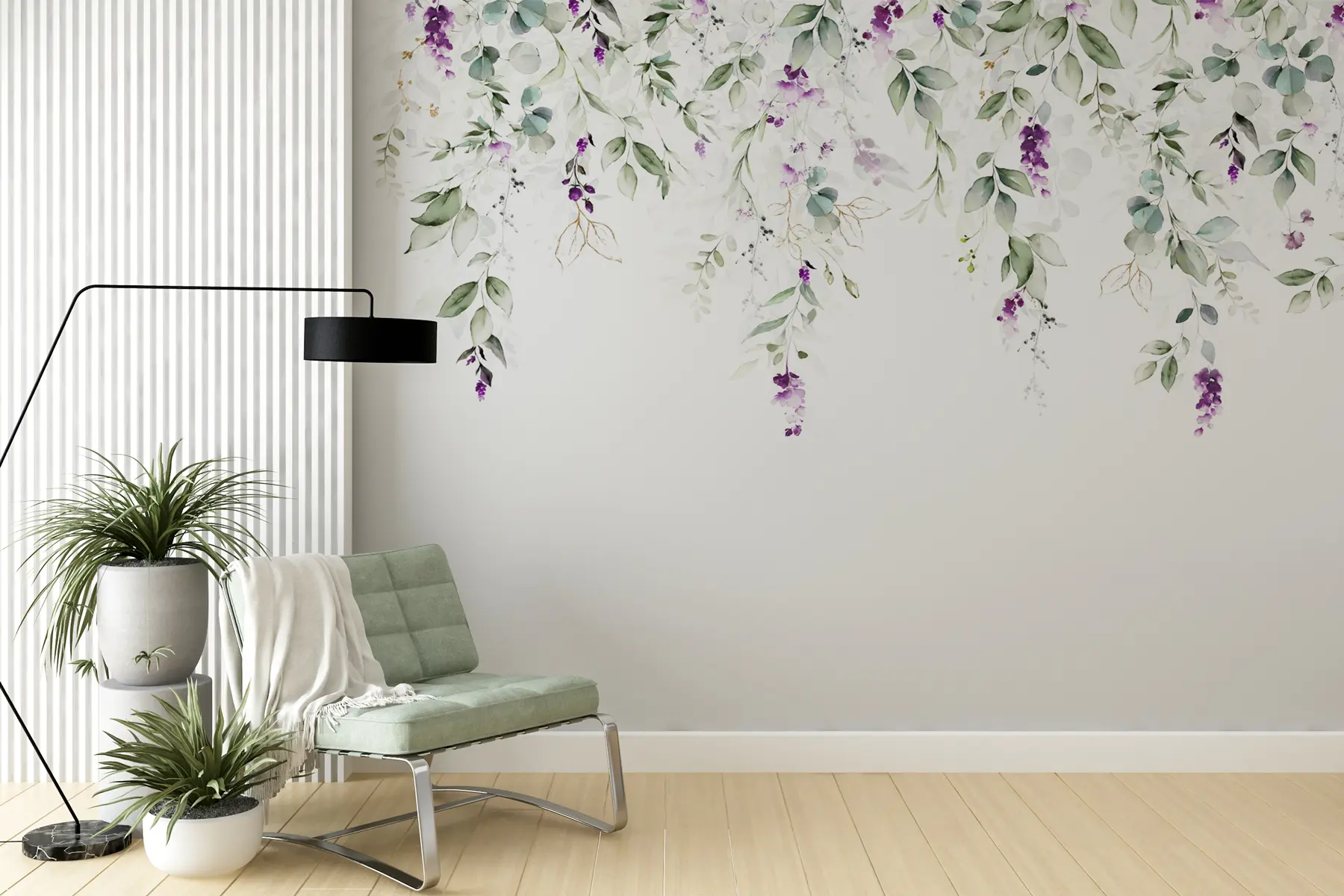 Wall Mural Photo Wallpaper watercolor composition with lavender flowers u99687