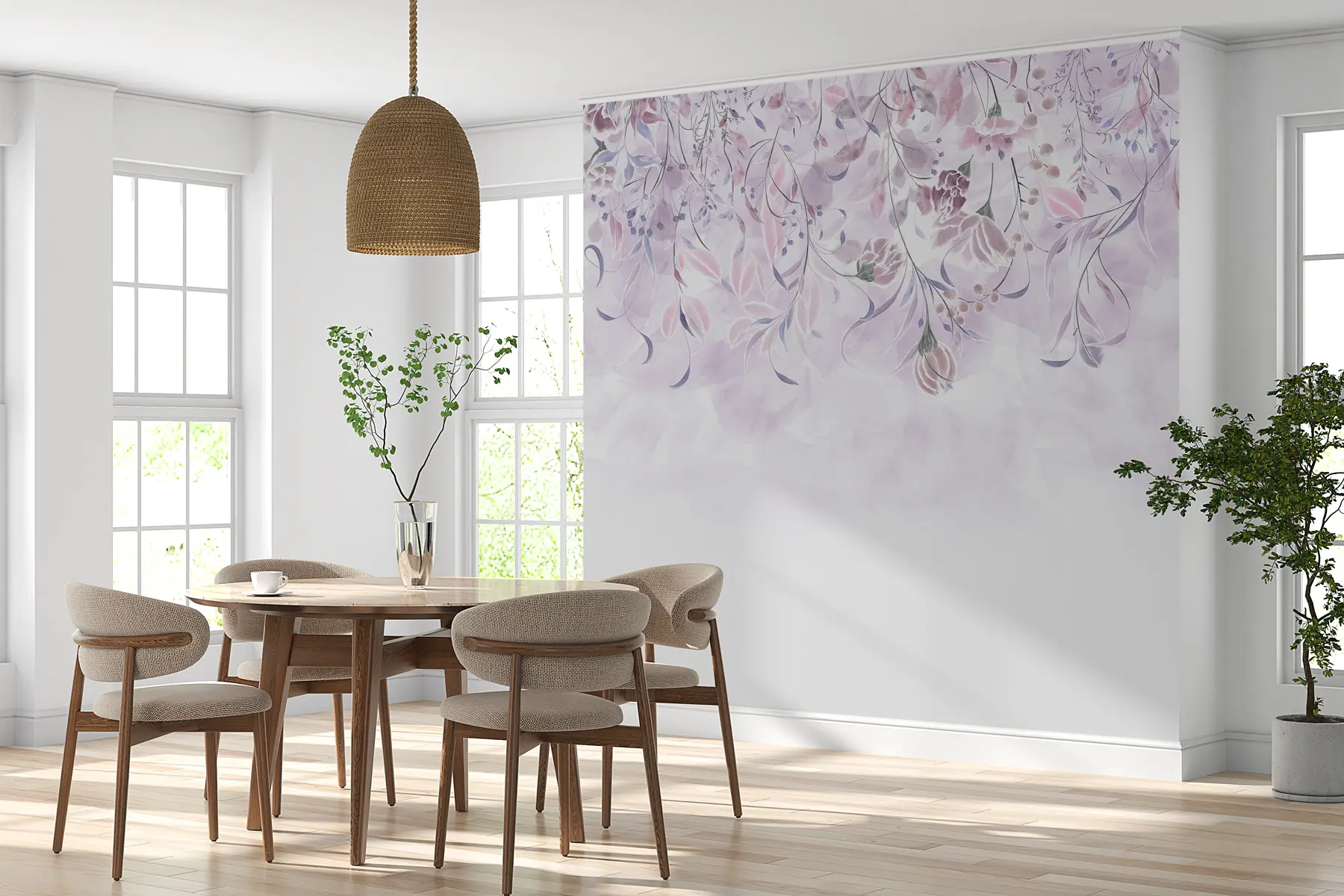 murais de parede Flores delicadas de cor púrpura w00072