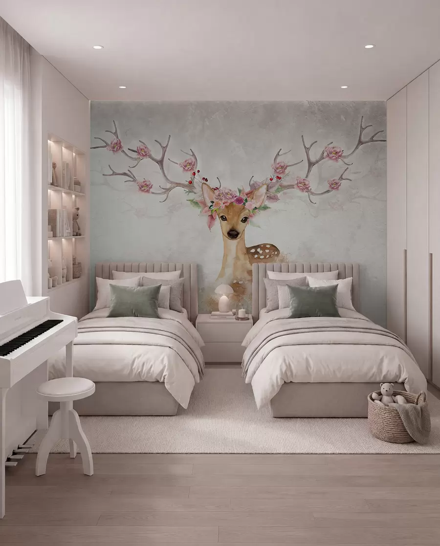 Wall Mural Photo Wallpaper Deer with Blossom Antlers II u04671d2