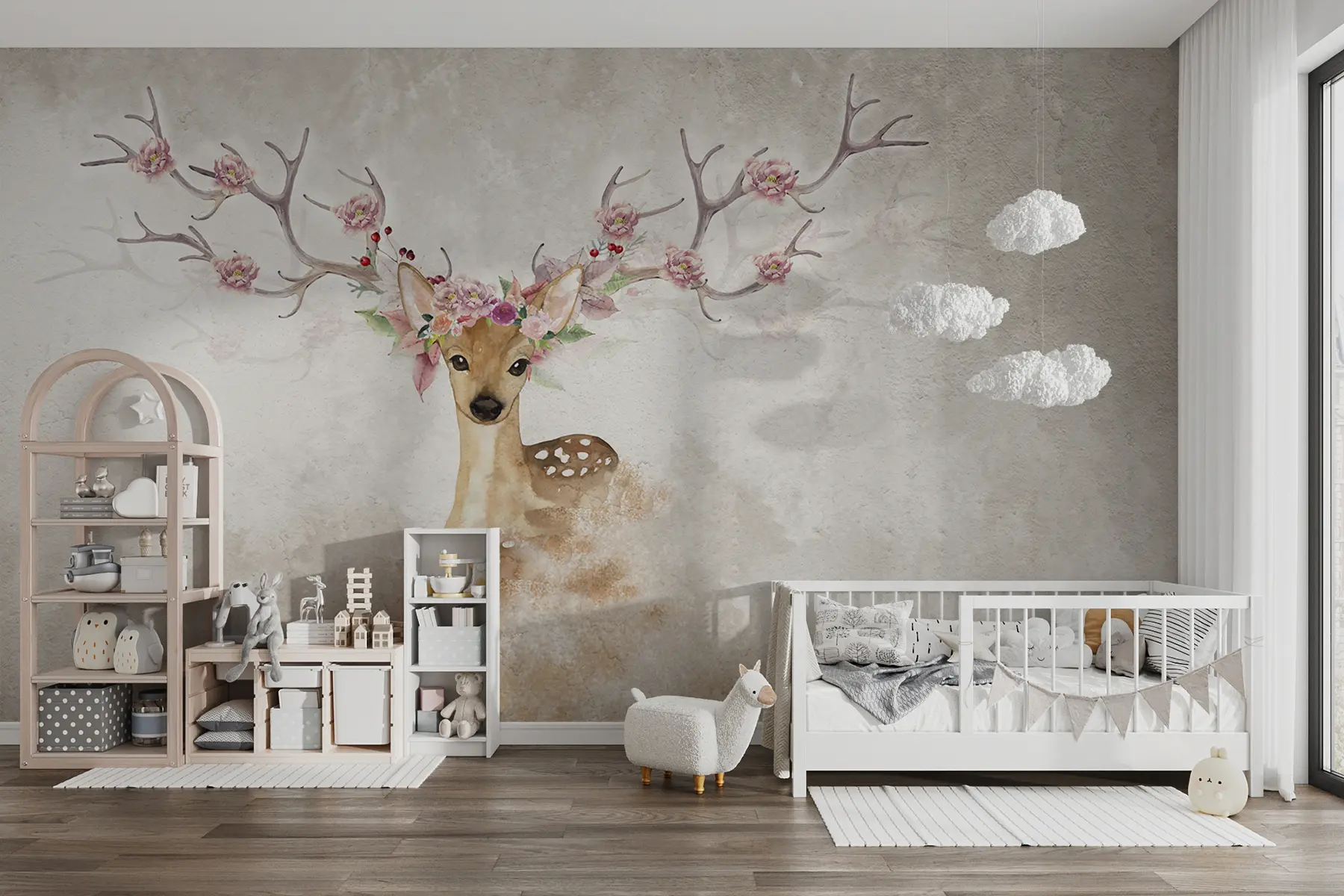 peintures murales Cerfs avec des fleurs sur leurs bois u04671d2