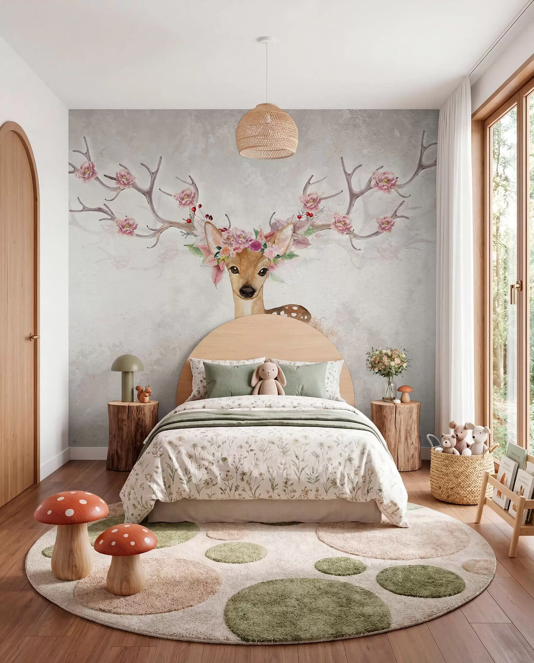 peintures murales Cerf aux bois fleuris II u04671d2