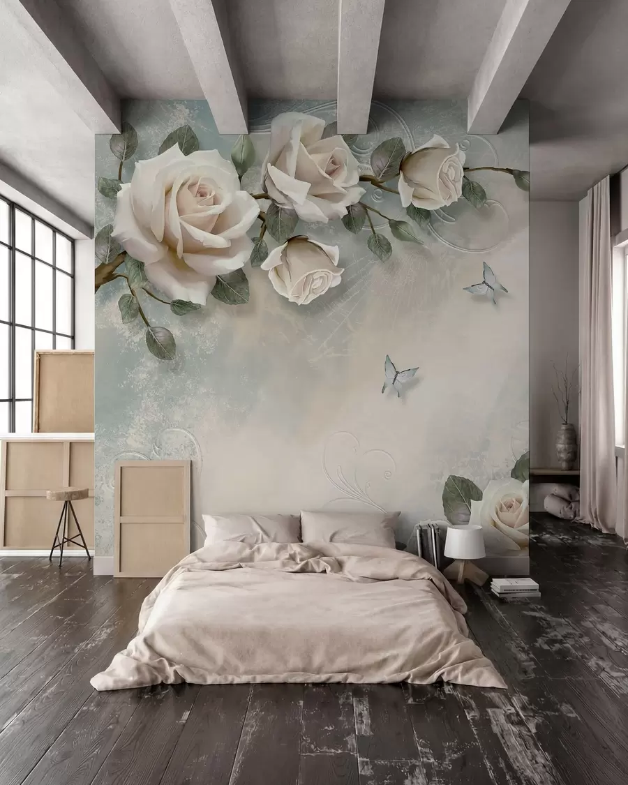Wall Mural Photo Wallpaper A branch of the cream rose u31353d1
