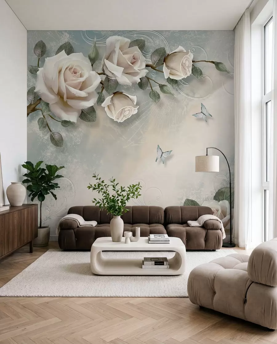 Wall Mural Photo Wallpaper A branch of the cream rose u31353d1