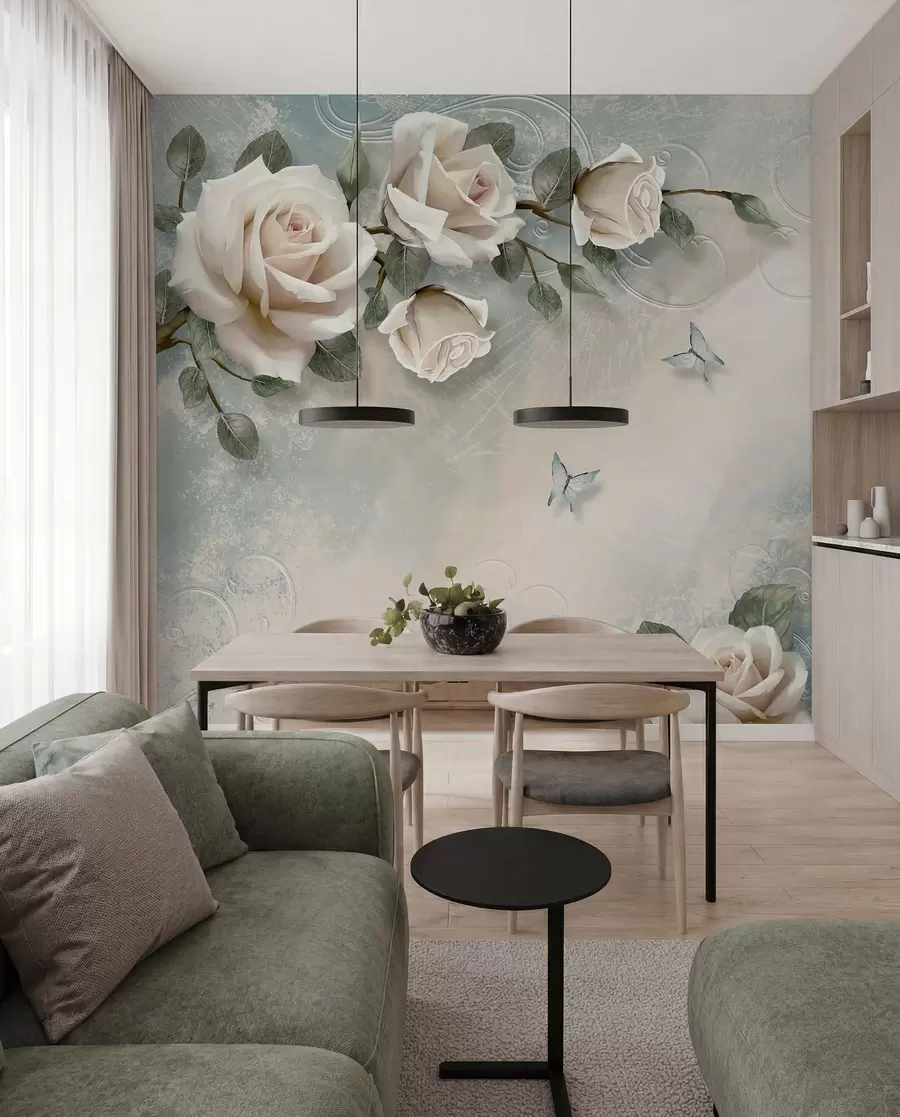 Wall Mural Photo Wallpaper A branch of the cream rose u31353d1