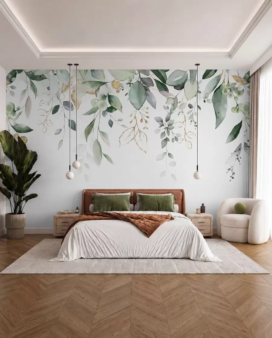 peintures murales Feuille d'eucalyptus suspendue sur fond blanc u95506d2