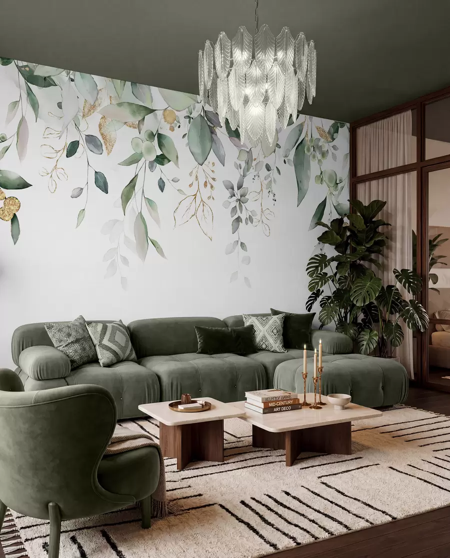 Wall Mural Photo Wallpaper Hanging eucalyptus leaf on a white background u95506d2