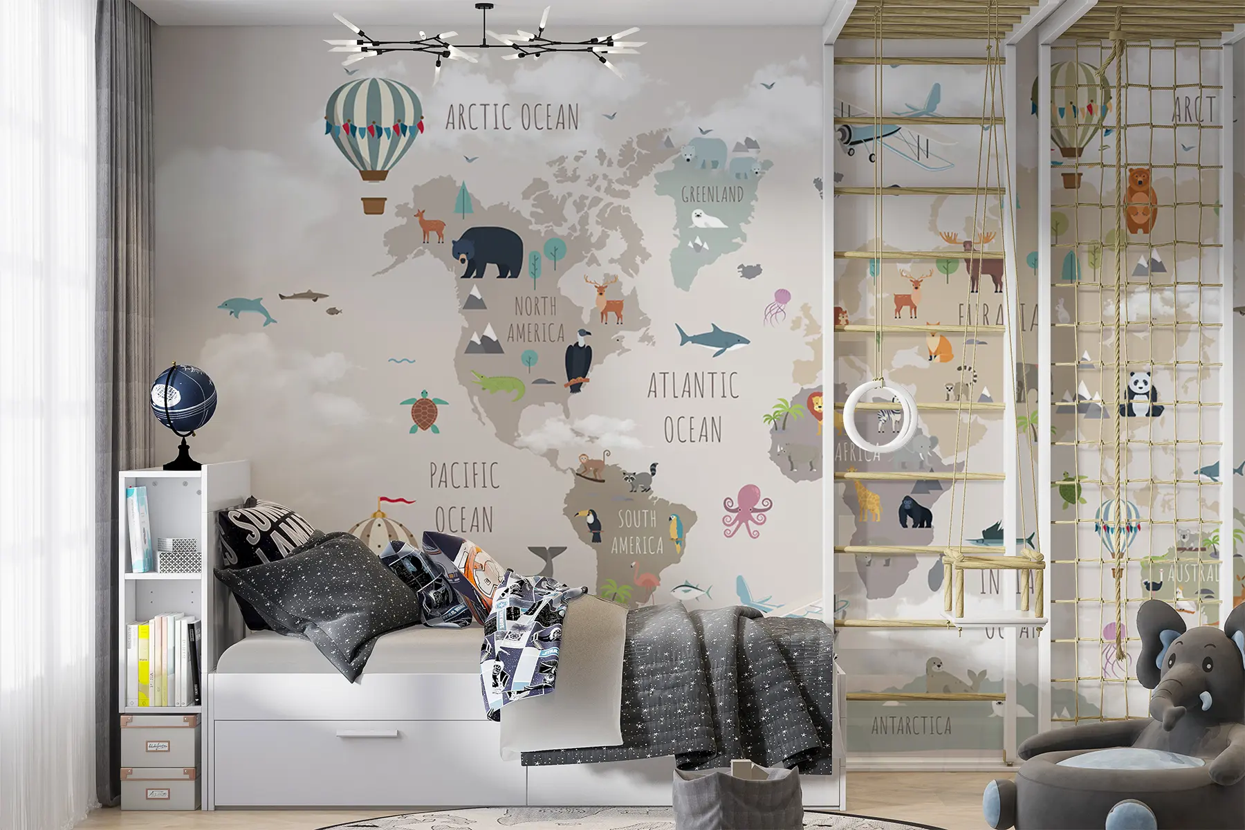 wall murals World map with animals and balloons u96461d2