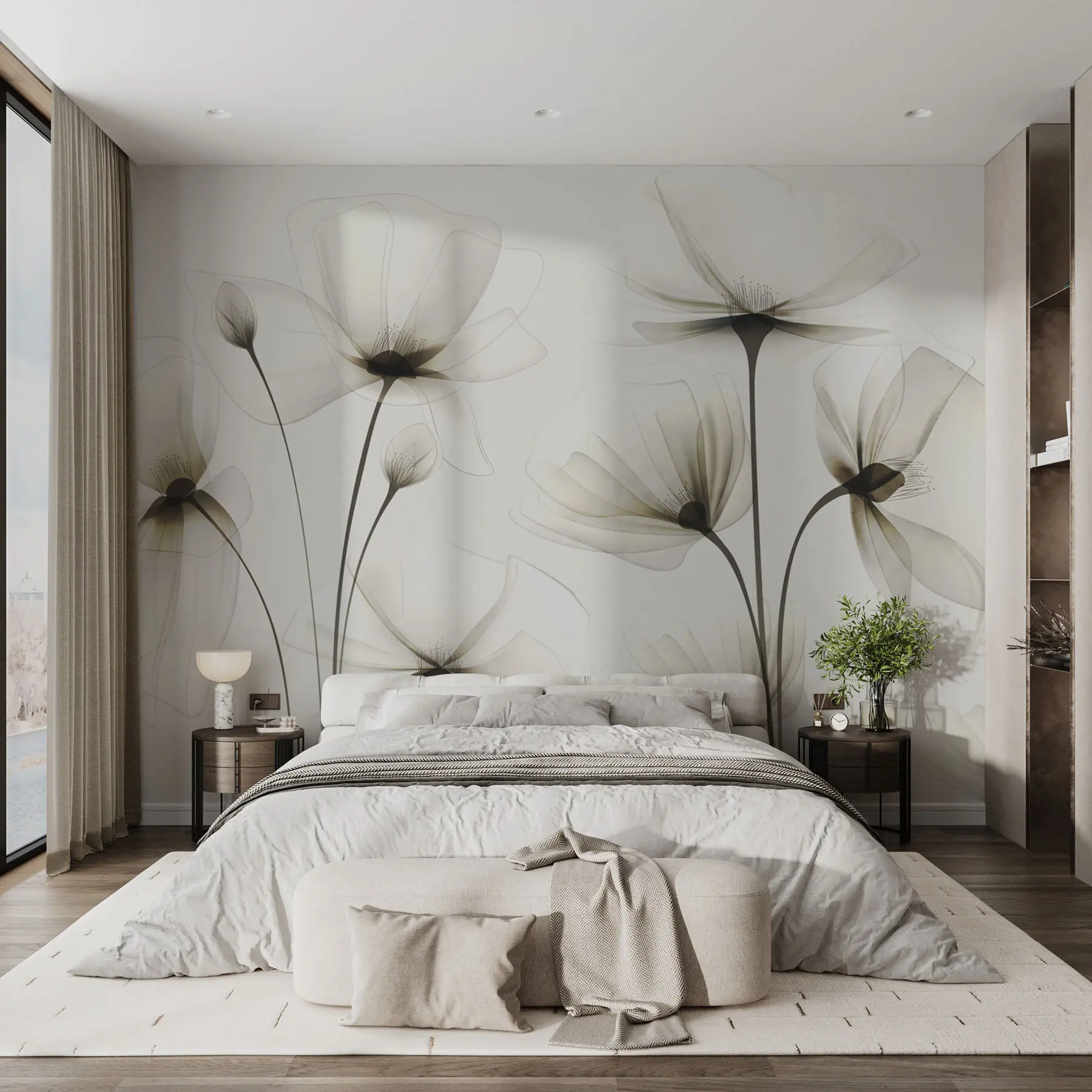 murales Flores de acuarela transparente w00143