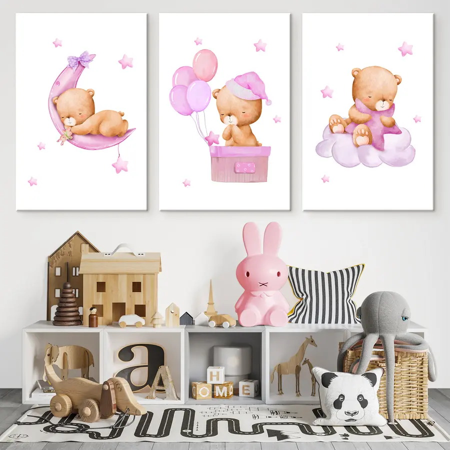 murales Ositos de peluche en escenas de ensueño en tonos pastel m00296v2