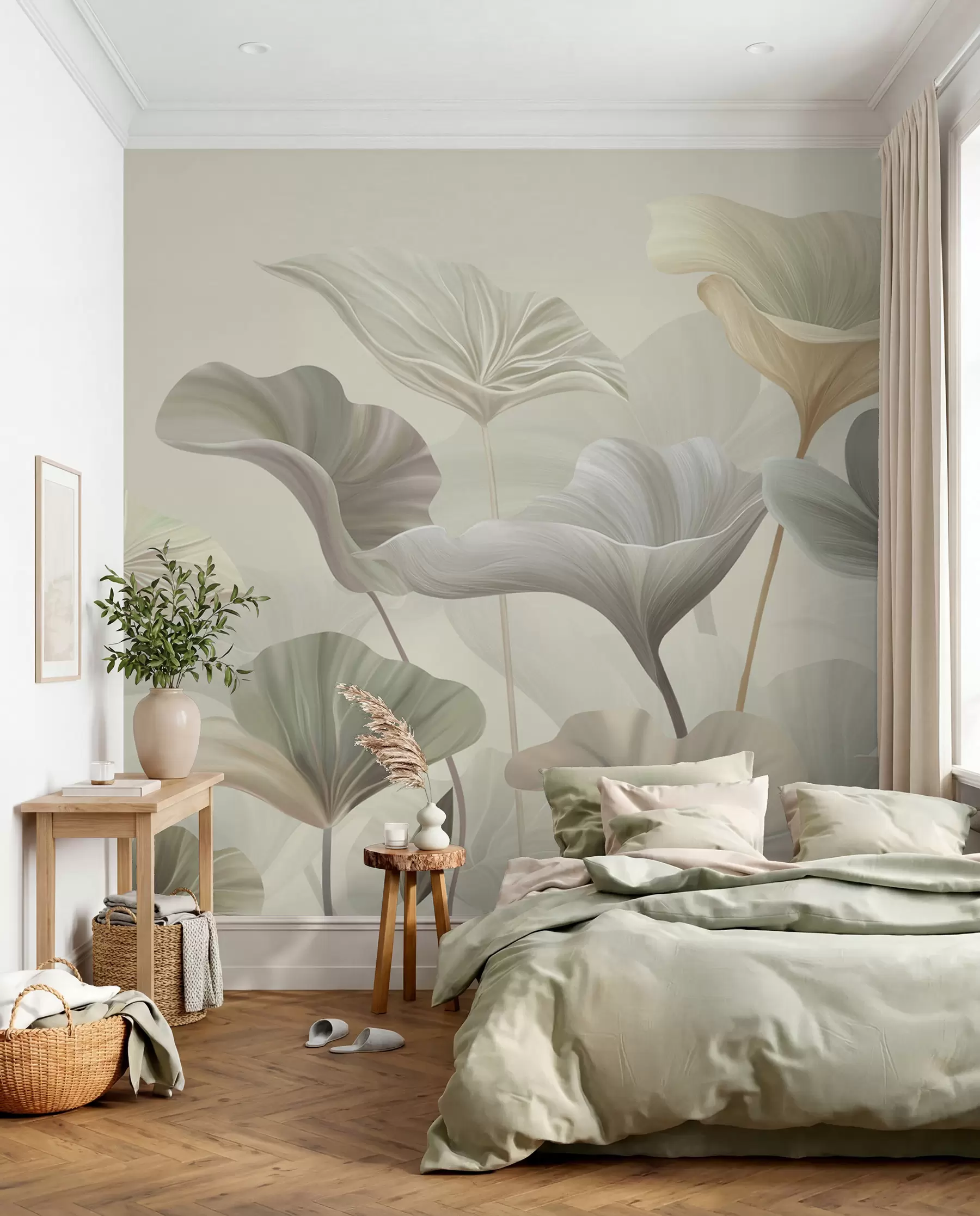 peintures murales Magnifiques grandes feuilles de couleur délicate w00385