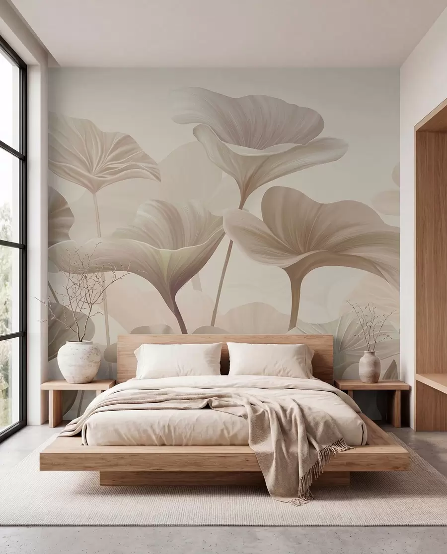 Wall Mural Photo Wallpaper Gorgeous large leaves in beige colour w00385v3