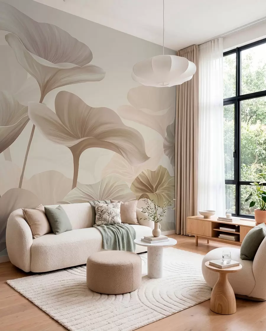 Wall Mural Photo Wallpaper Gorgeous large leaves in beige colour w00385v3