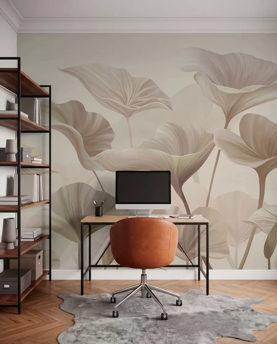 Wall Mural Photo Wallpaper Gorgeous large leaves in beige colour w00385v3