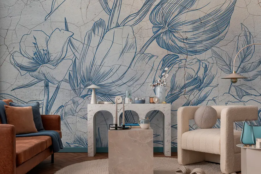 Wall Mural Photo Wallpaper Graphics flowers drawing on the wall loft w00391