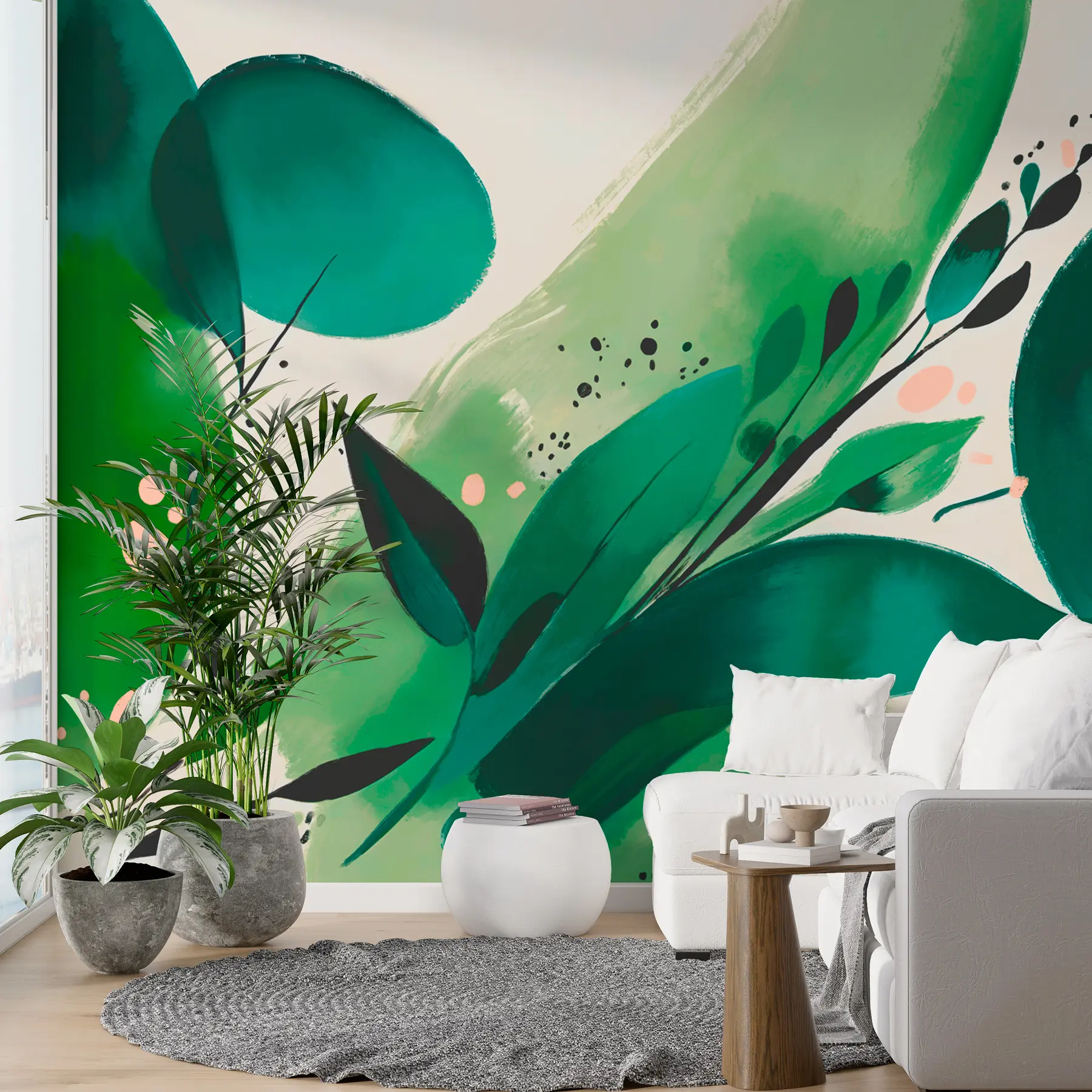 murais de parede Estampa abstrata motivos florais e folhas, minimalismo w00394