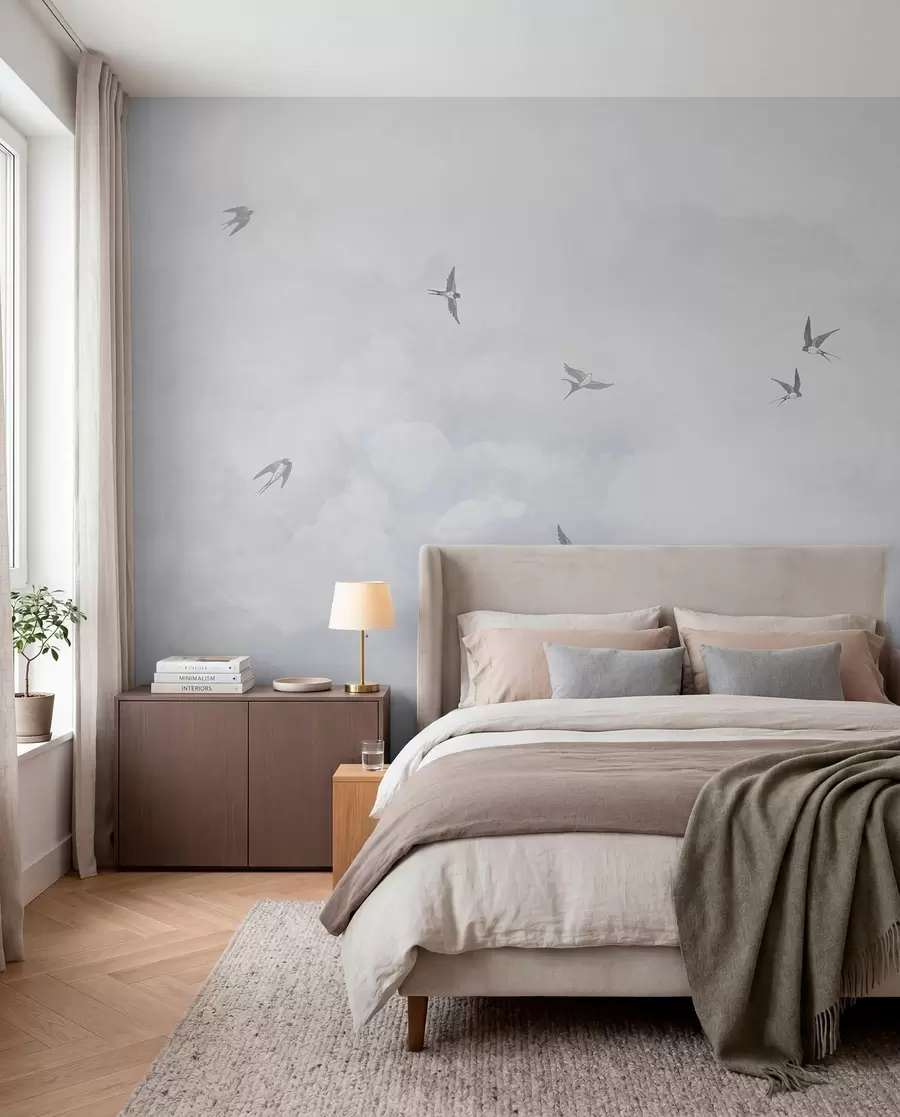 wall murals Blue sky with swallows w00526