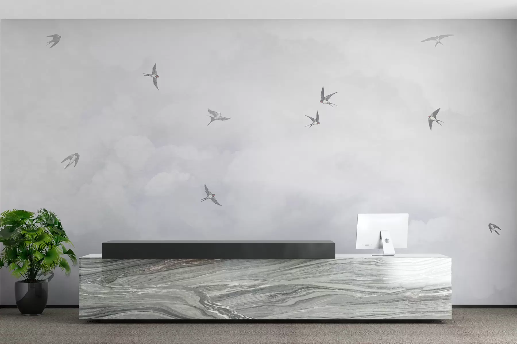 wall murals Blue sky with swallows w00526