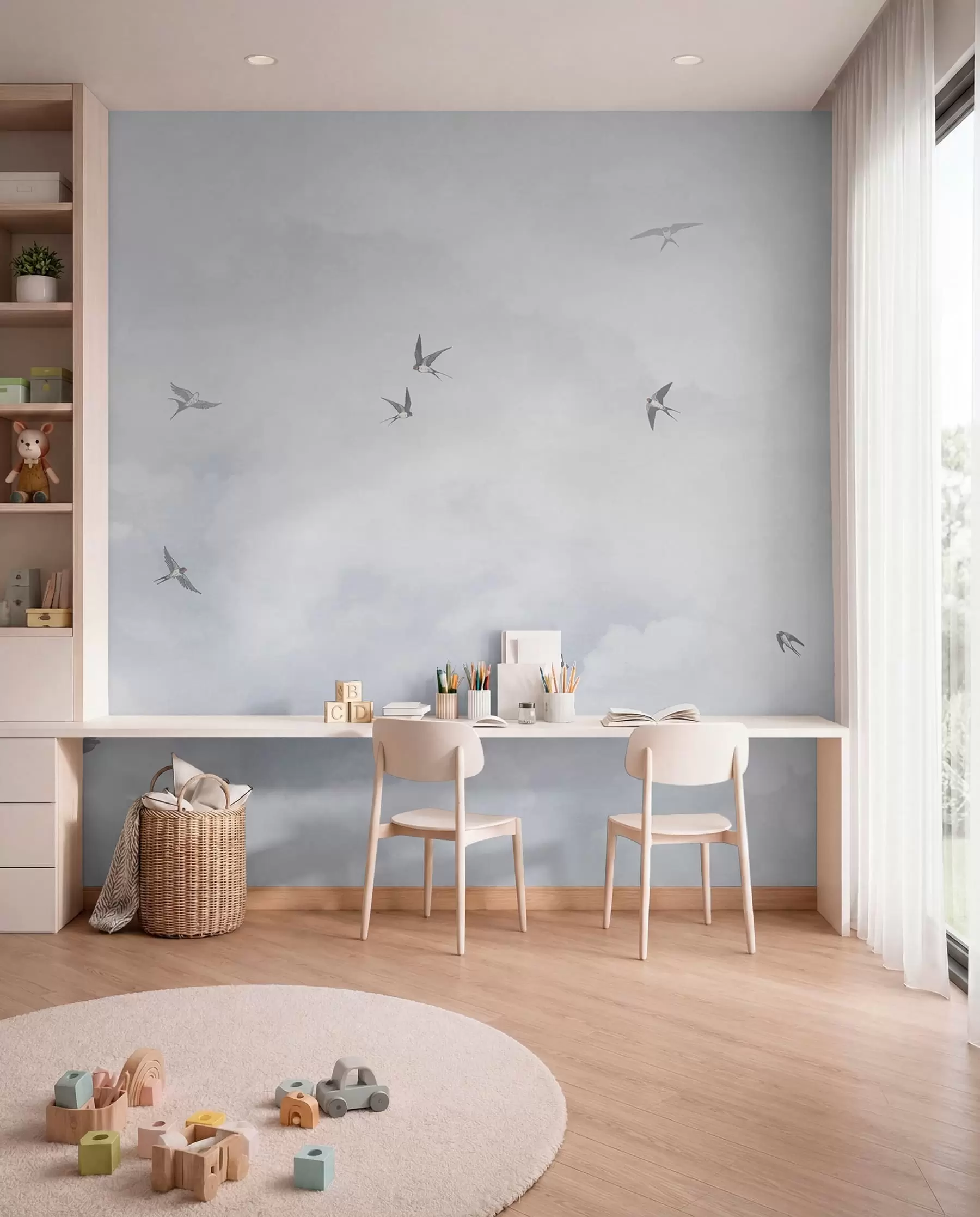 wall murals Blue sky with swallows w00526