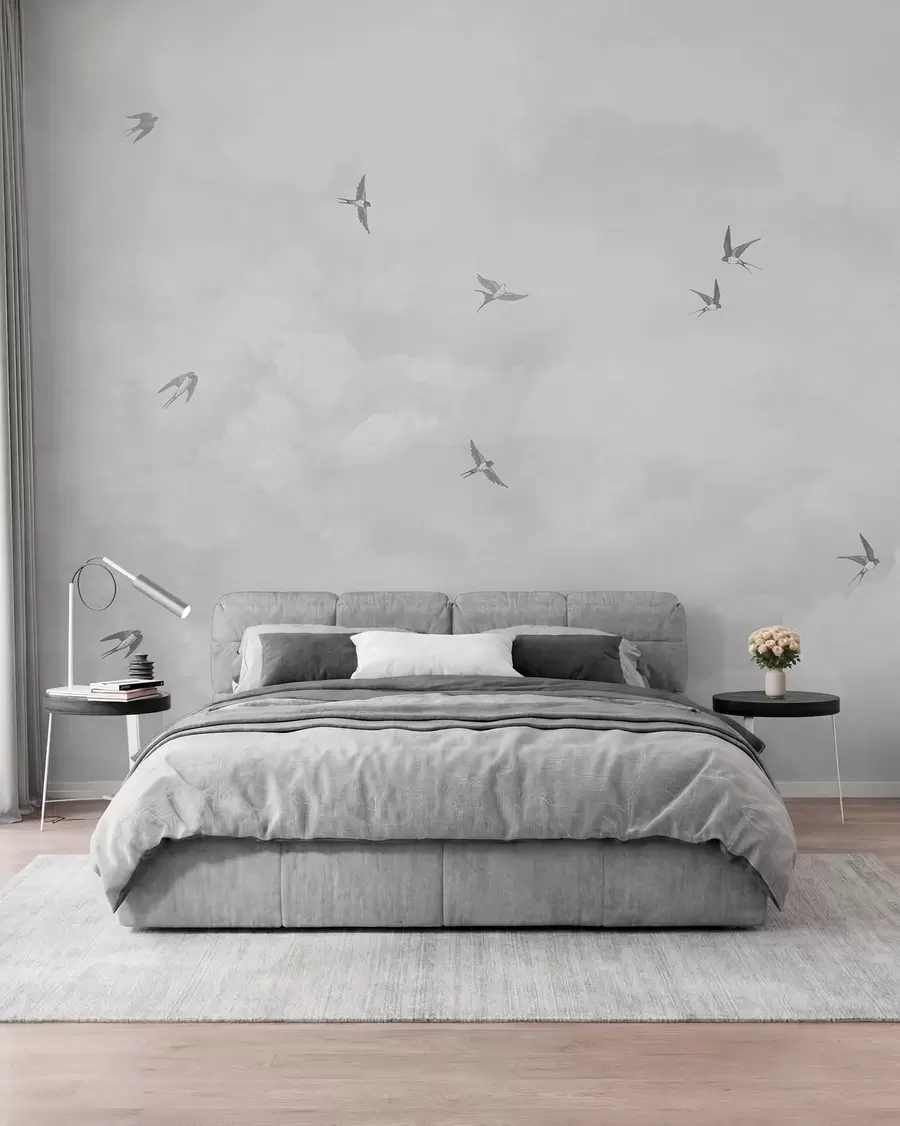 wall murals Swallows in a Silver Sky w00526v1