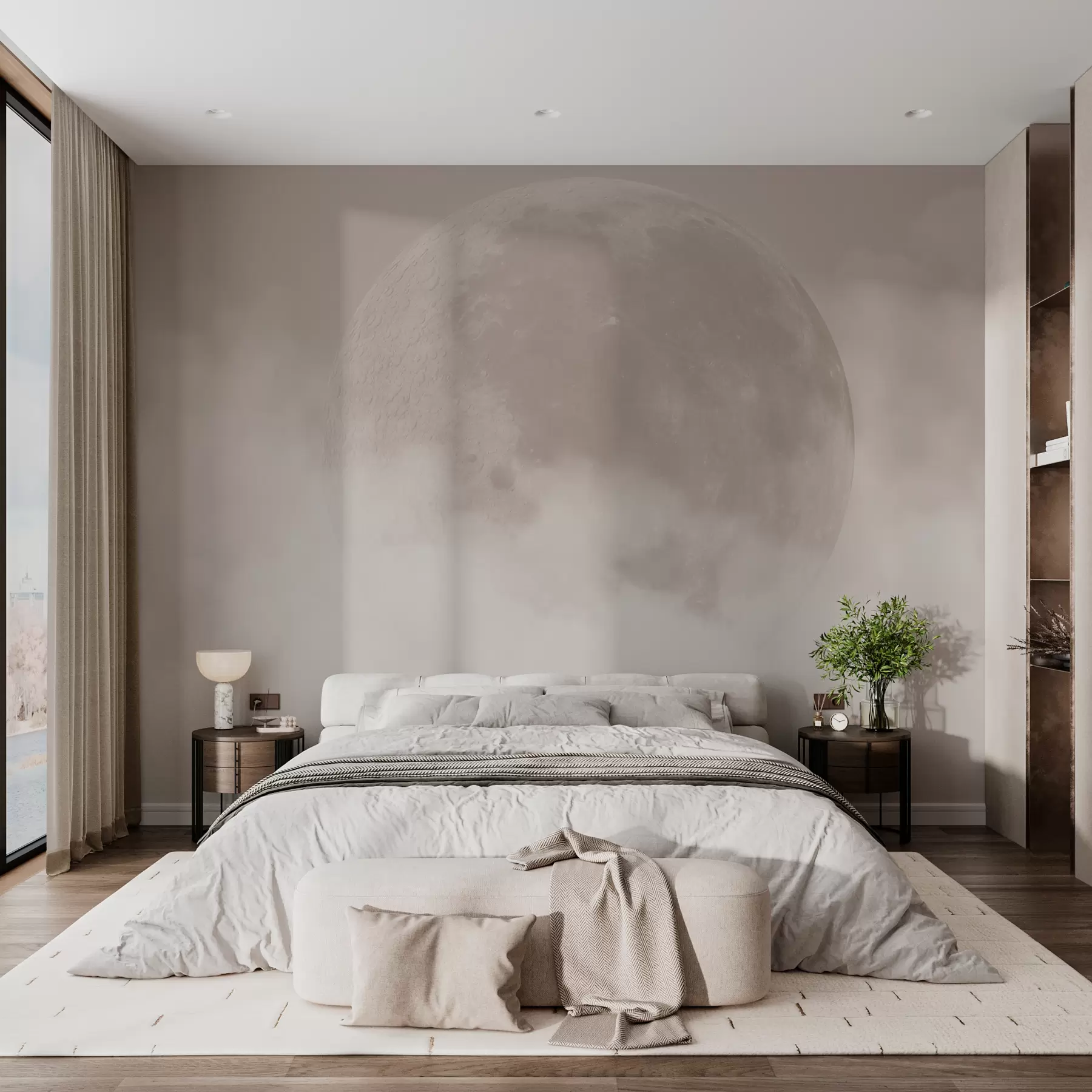 wall murals Big moon among the clouds of beige color loft style w00548