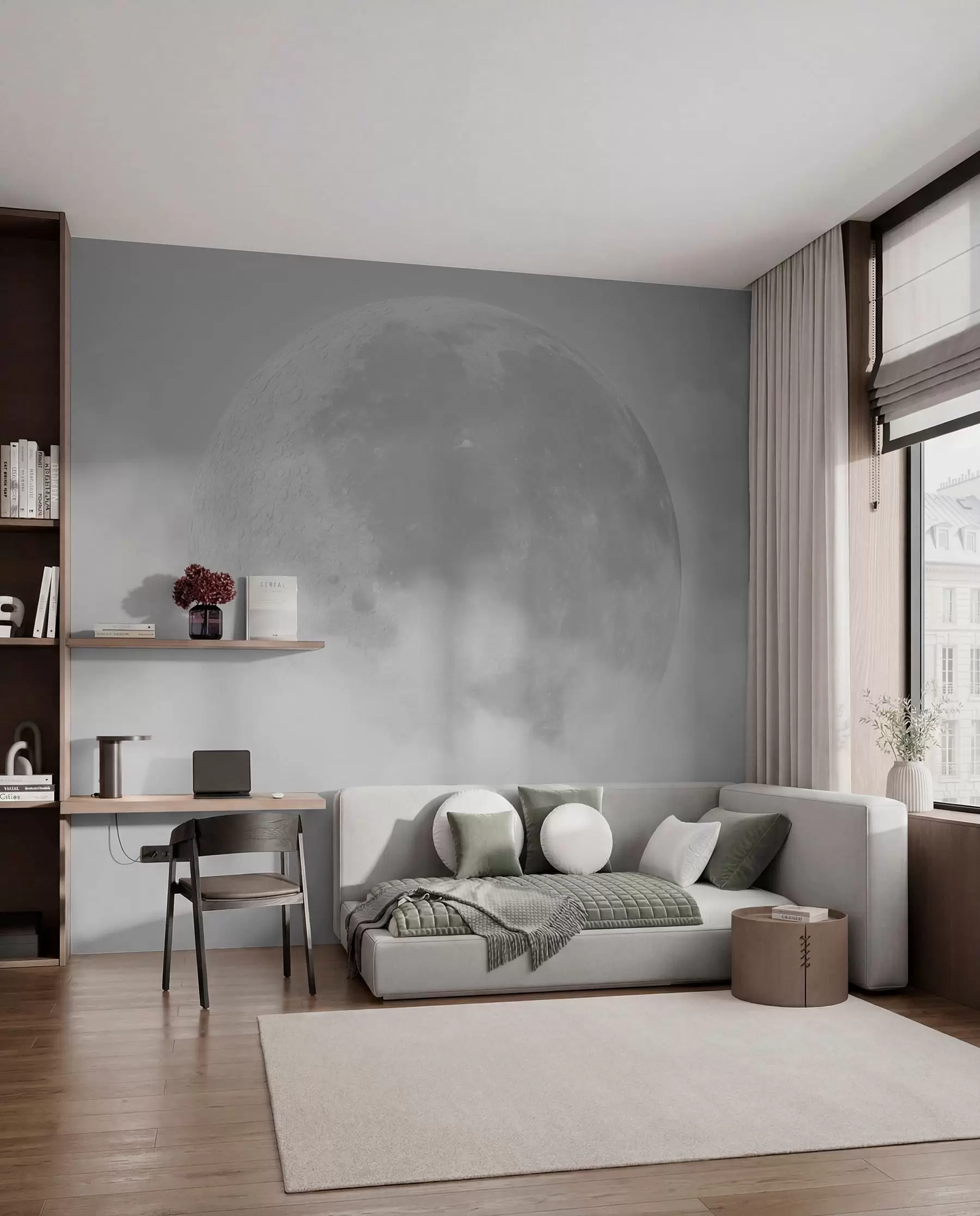 Wall Mural Photo Wallpaper Big moon among the clouds of gray color loft style w00548v1