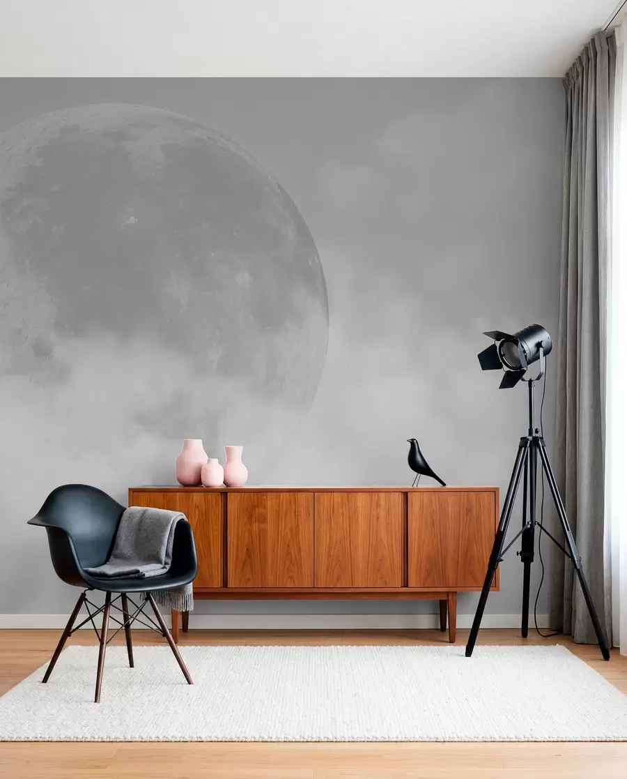 Wall Mural Photo Wallpaper Big moon among the clouds of gray color loft style w00548v1
