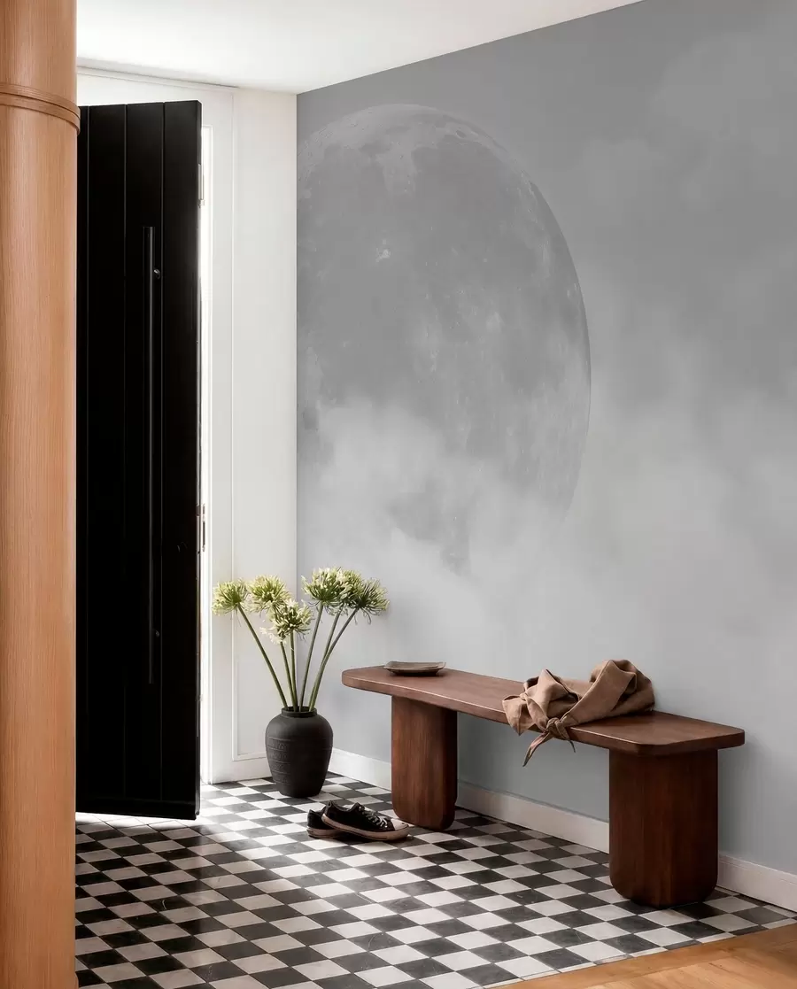 peintures murales Grande lune parmi les nuages de style loft de couleur grise w00548v1