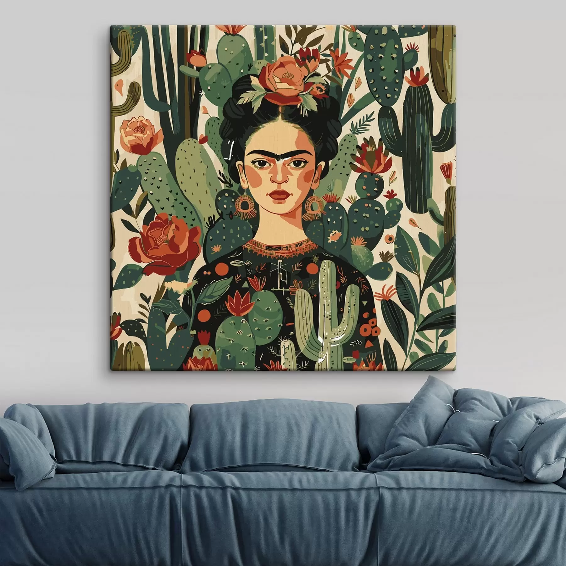 wall murals Green-style Frida in cacti s38415