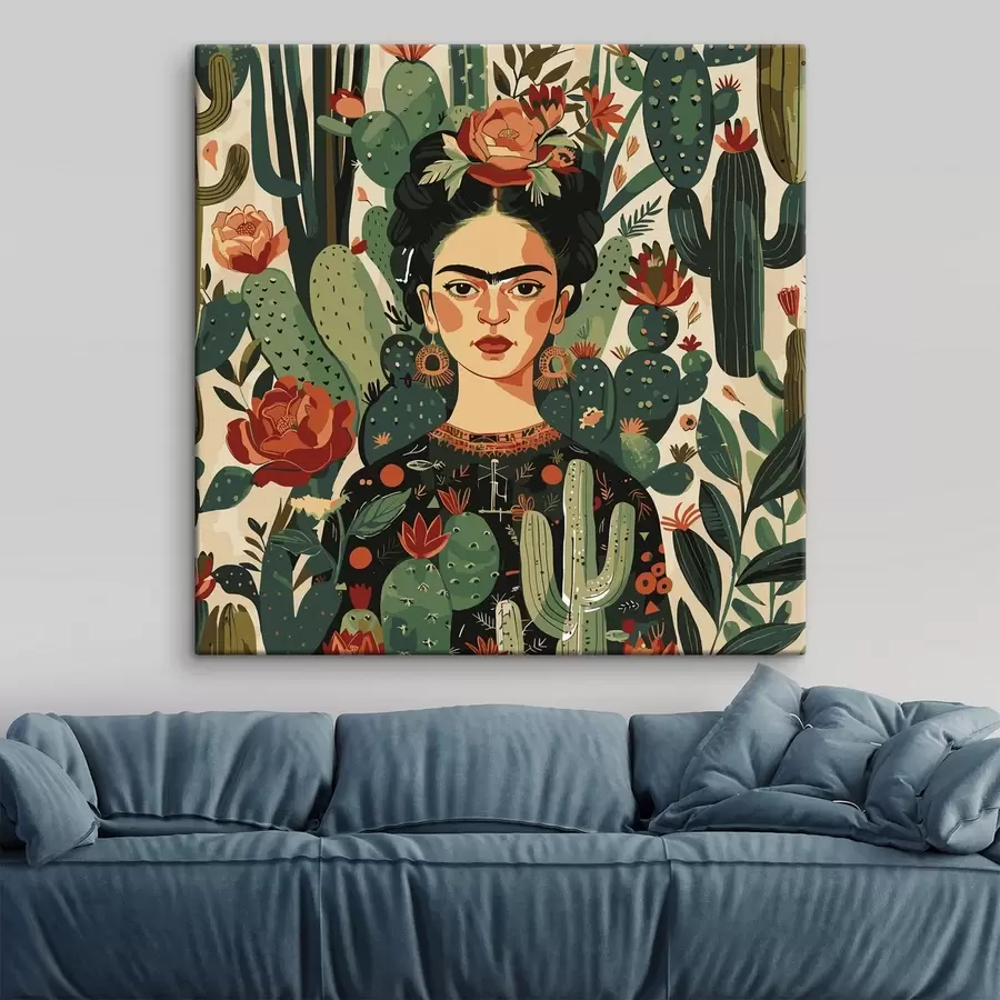 wall murals Green-style Frida in cacti s38415