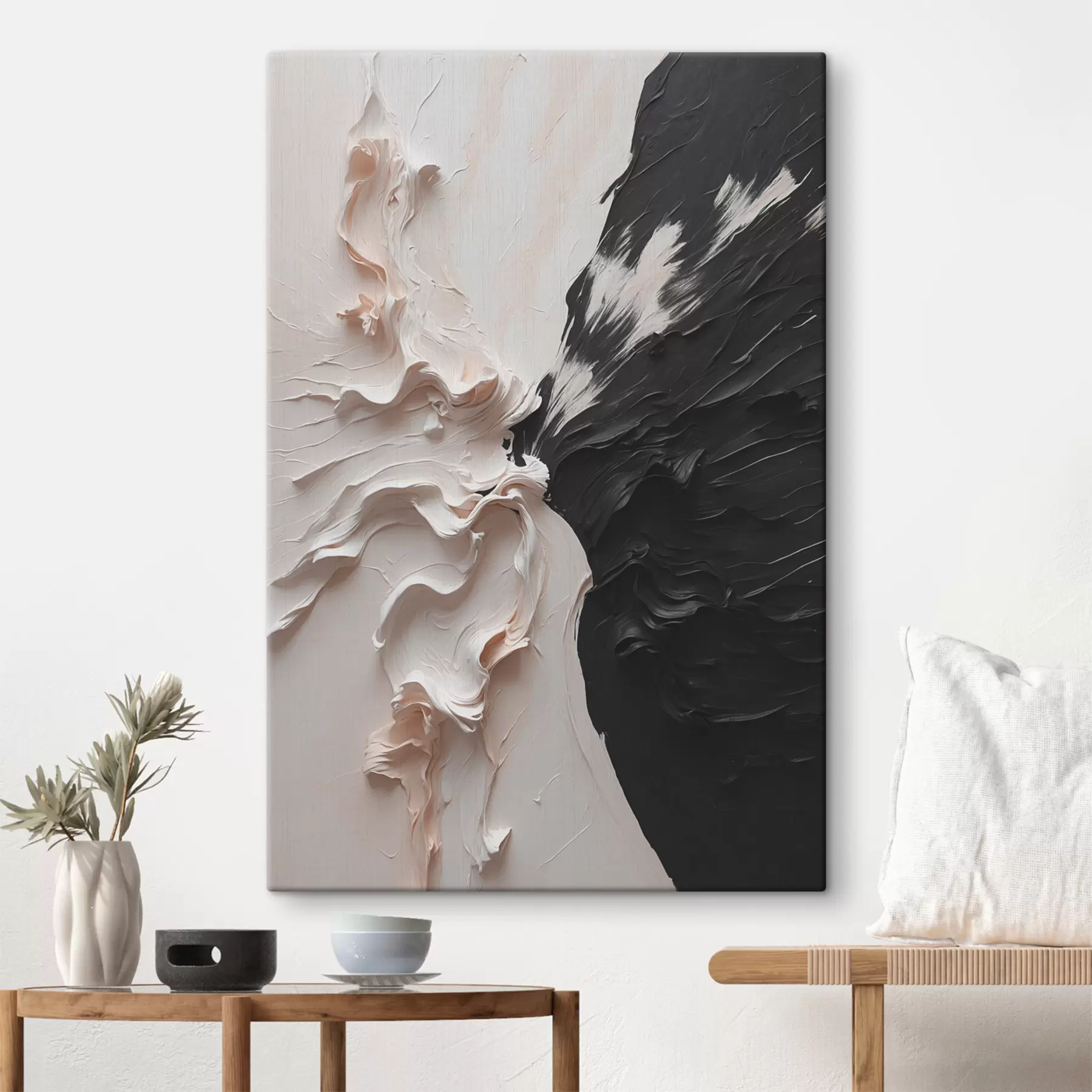 wall murals Abstract oil painting in white and black colours s38300