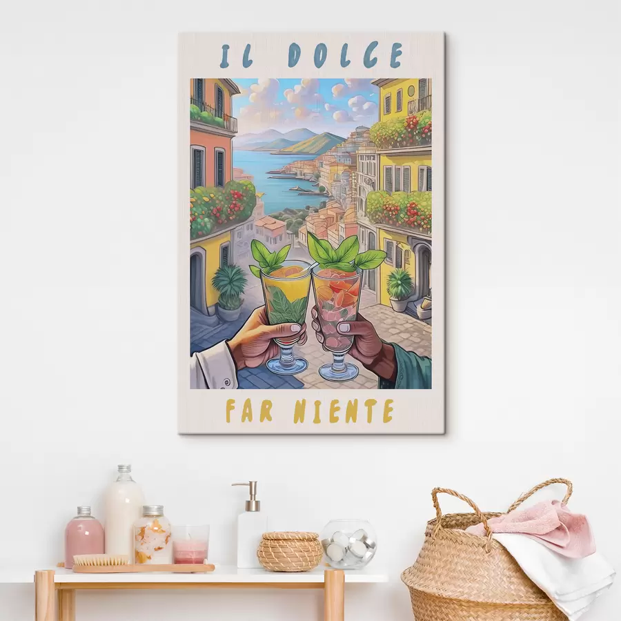 wall murals Italian city, sea coast, cocktails, vocation, architecture, summer, watercolor  s38392
