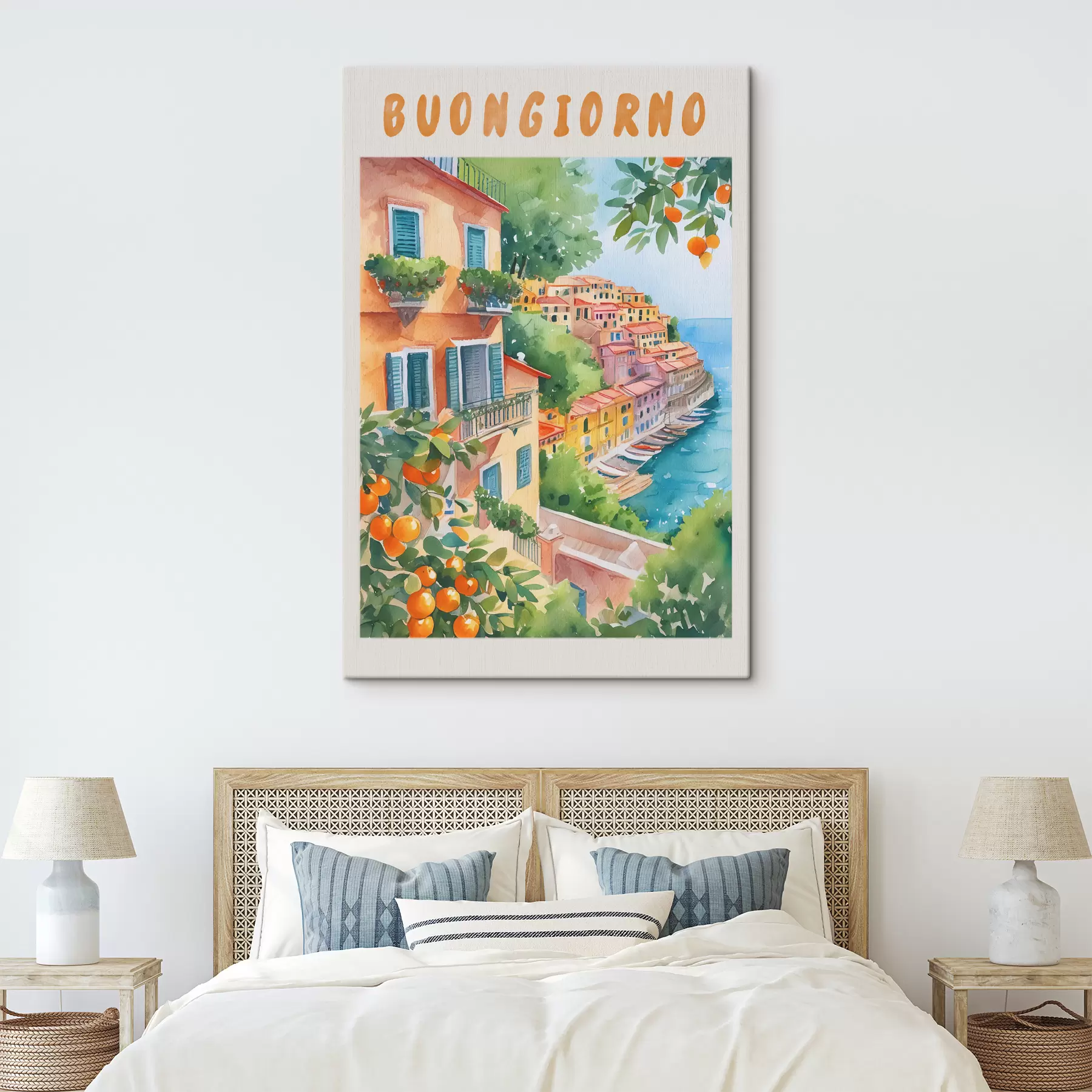 murales Arquitectura de la ciudad italiana, costa del mar de Amalfi, verano, acuarela, limonero s38393