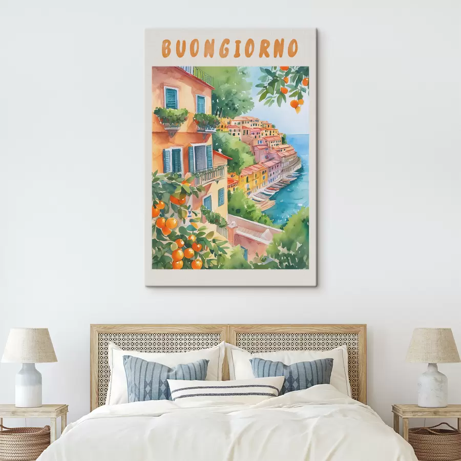 murales Arquitectura de la ciudad italiana, costa del mar de Amalfi, verano, acuarela, limonero s38393